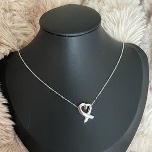 Tiffany & Co. Mini Loving Heart Sterling Silver Pendant on Chain Necklace 16”